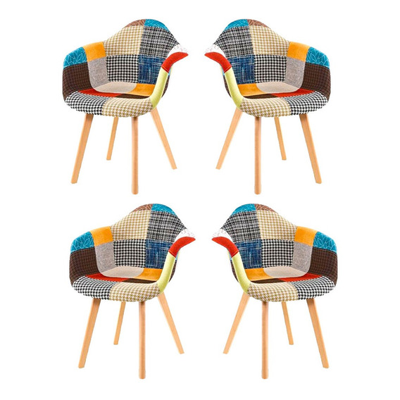 Sitial Pack 4 Poltrona Eames Patchwork Multicolor Naranja