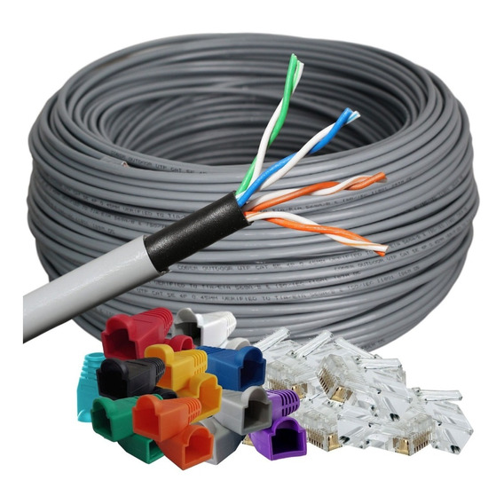 100 Metros Cable Utp Cat 5e Exterior +20 Plug 1u+20 Bota Red