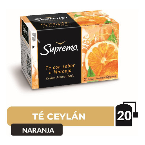 Té Negro Gourmet Sabor Naranja Imperial Supremo 20 Bolsitas