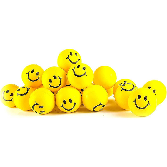 Bolas Antiestrés Sonrientes - Paquete De 24 - 5 Cm Color Amarillo