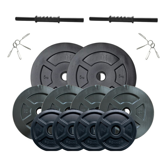 Set 2 Mancuernas Centro Inyectado + 24 Kg. En Discos Pvc Gym