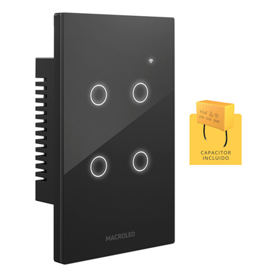 Tecla Smart Tactil Wifi 4 Canales C/capacitor Negro
