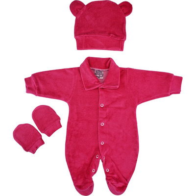 Macacão + Luvas + Touca P/ Bebê Prematuro Menina Plush Roupa