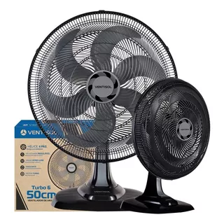 Ventilador De Mesa Preto Turbo 50cm 6 Pás Oscilante Cor Preto Ventisol 127v