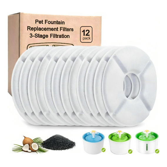 Pack 12 Filtros Bebedero Fuente Agua Eléctrico Gato Perro