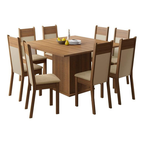 Mesa de comedor Madesa Panama de madera con 8 sillas, color rústico/crema/perla