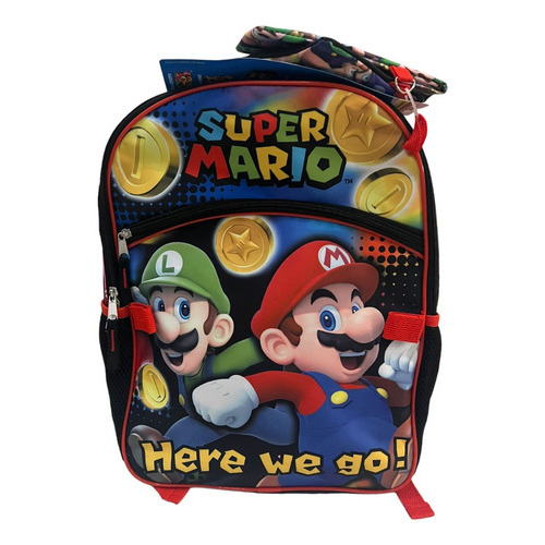 Mochila Back Pack Mario Bros Nintendo Con 5 Piezas Color Azul