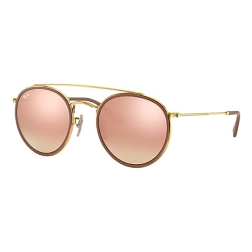 Anteojos de sol Ray-Ban Round Double Bridge Standard con marco de metal color polished gold, lente copper de cristal degradada/flash, varilla polished gold de metal - RB3647N