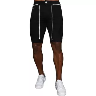 Bermuda Preta Destroyed Super Skinny Com Cordão Masculina