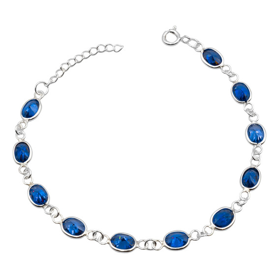 Pulsera Ajustable Plata Fina 925 Azul Zafiro | A72