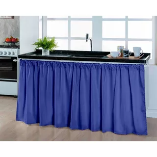 Cortina Pia Cozinha Balcão 80cm De Altura Tecido Liso Cor Azul