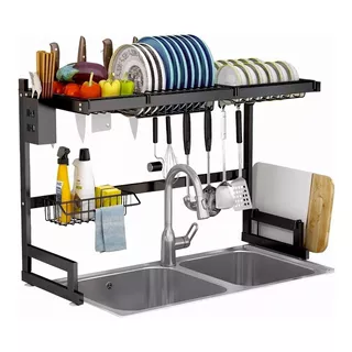 Escurridor Seca Platos De Cocina Acero Vajilla 2 Pisos 85 Cm Color Negro