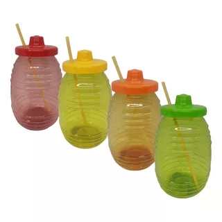 Vitroleros Vasos Mini 1 Litro Popote Tapa Transparente 4 Pzs