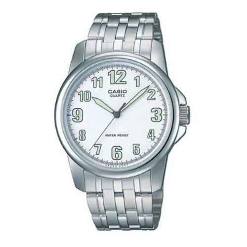Reloj Casio Clásico Mtp1216a-7bdf Color Del Fondo Blanco Color De La Correa Plateado Color Del Bisel Plateado