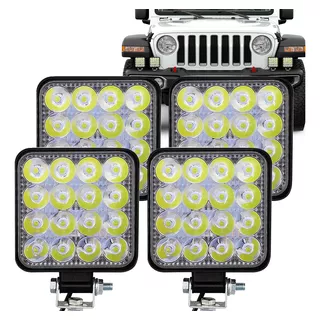 Kit 4x Farol Led Universal 48w Trator 16 Leds Quadrado 