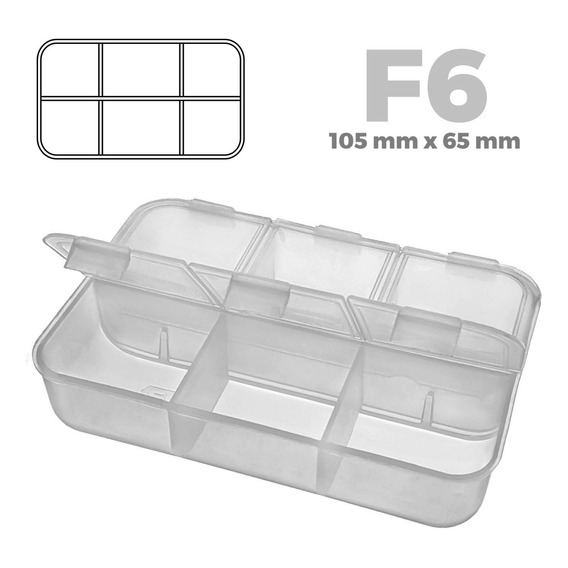 Caja Plástica Organizador 6 Div Pesca Multiuso 10,5 X 6,5 Cm