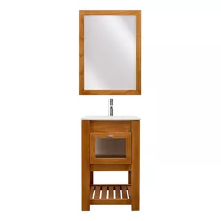 Mueble Para Baño D'agostina Vanitorys Combo P50p De 50cm De Ancho, 80cm De Alto Y 38cm De Profundidad, Con Bacha Color Blanco Y Mueble Nogal Con Tres Agujeros Para Grifería