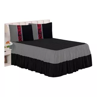 Kit Colcha 3 Peças Casal Queen Romance Cor Black