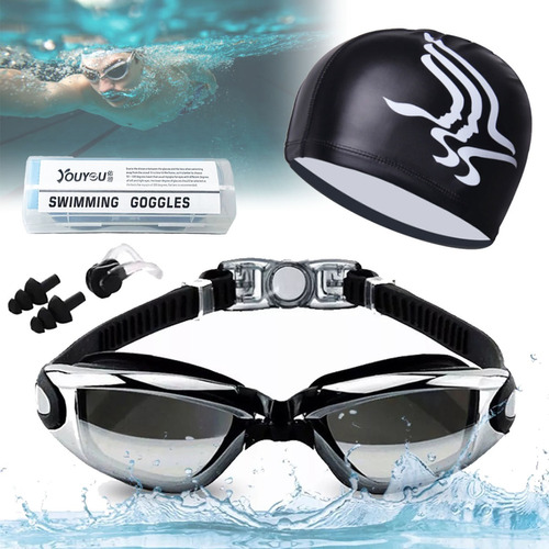 Set Natación ,gafas De Natación Impermeable Silicona 4 En 1 Color Negro