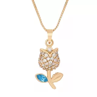 Collar Dorado Dije De Flor Para Dama Diamantado Cristales