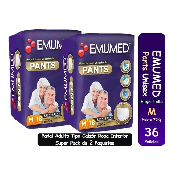 Pañal Adulto Ropa Interior Emumed Pants 2pack Talla M / G