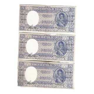 Billetes Chileno 3 Unidades Consecutivos  5 Pesos 