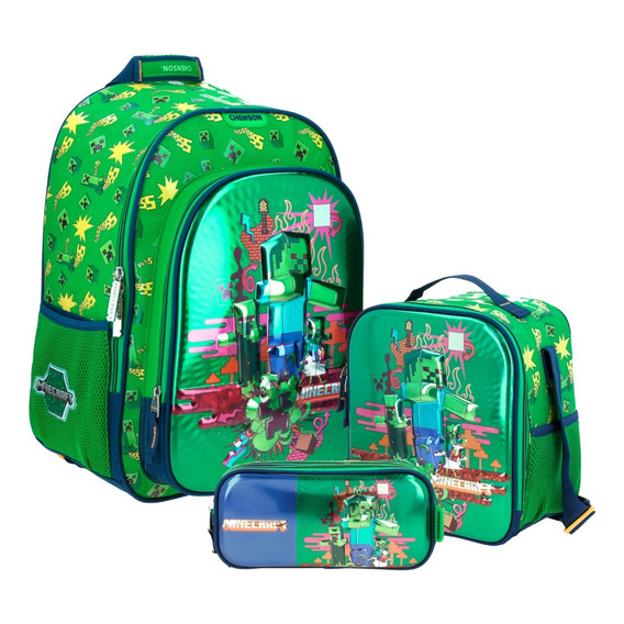 Kit Mochila Lonchera Y Lapicera Escolar Chenson Minecraft Niño Original Mc65613-kc3