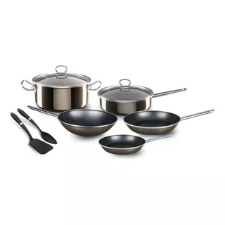 Batería Sartenes Cocina Sabatier Titanium 9 Pzas Con Teflón Color Acero