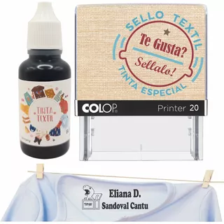 Sellos Para Ropa Personalizado 1.4x3.8cm Chico Y Tinta 25ml 