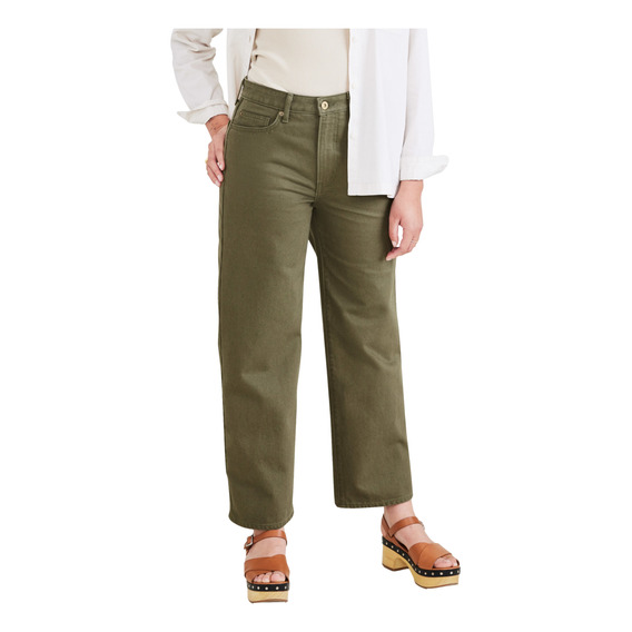 Pantalón Mujer Jean Cut High Straight Fit Verde Dockers