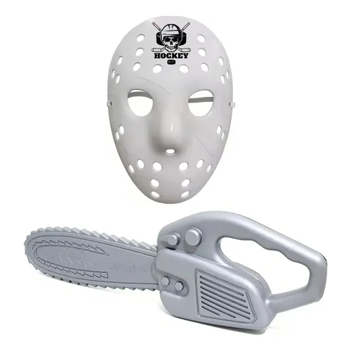 Máscara Jason e Motosserra Brinquedo Infantil Le Plastic Cinza
