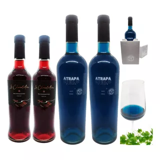 Pack 2 Vino Azul 750ml + 2 Vino De Chocolate 750ml + 4 Cajas