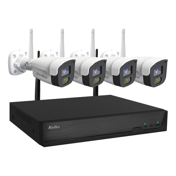 Kit De Seguridad Kolke Wifi Nvr Audio Visión Nocturna Color Color Blanco