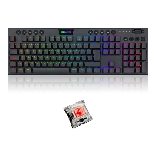 Teclado Mecánico Redragon Horus Fs K618-rgb-sp Wireless Color del teclado Negro Red Switch Idioma Español Latinoamérica