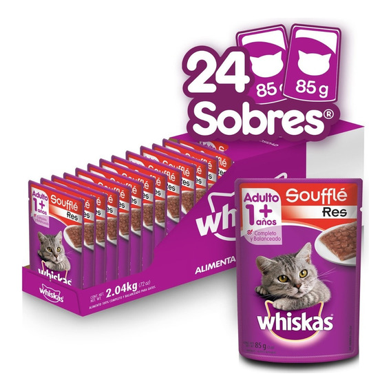 Pack 24 Sobres Alimento De Gato Whiskas Soufflé Res 85gr C/u