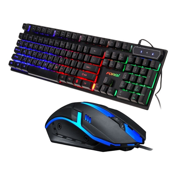 Combo Teclado Mecánico Mouse Gamer Rgb Forev Retroiluminado