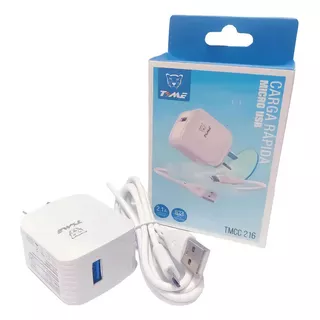 Cargador 220v Usb 2.1a + Cable Micro Usb Carga Rápida Color Blanco