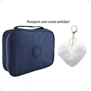 Estojo 100 Pens Organizador Quadrado + Chaveiro Pompom Cor Azul-marinho Yepp