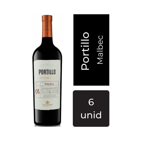 Vino Portillo malbec 750ml 6 unidades