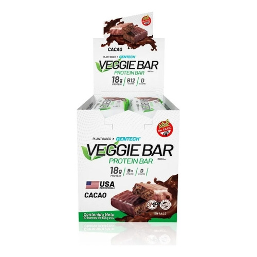 Veggie Protein Bar X 10u. Gentech - Barras Proteicas Veganas Sabor Peanut Butter