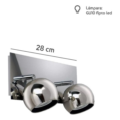 Aplique Led 2 Luces Bocha Cromo - Luz Desing.