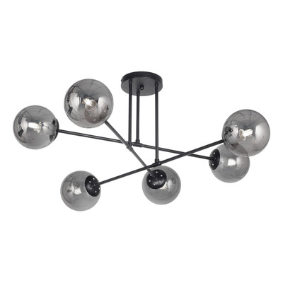 Plafon Luna Recto 6 Luces Negro Fume Apto Led E27 Plug