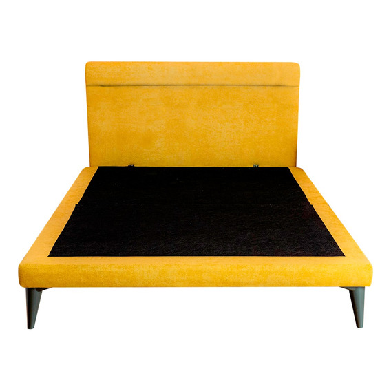 Cama Queen Size Danita, Base Armable Con Cabecera Roomi Color Amarillo Danita