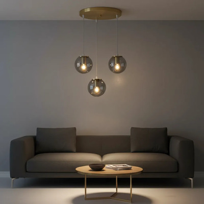Lampara Colgante Galaxia 3 Luces Fume Base 30cm E27 Oro Oro Mate - Globo Fume