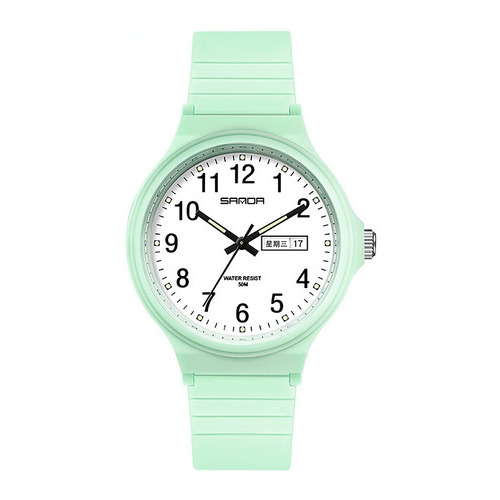 Reloj Sanda 6060, Simple Reloj Resistente Al Agua Calendario Color Del Bisel Verde