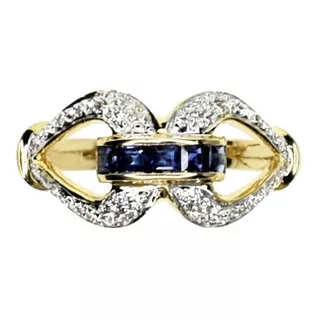 Anillo Zafiros Azules - Diamantes Oro 18k. - Free Watch