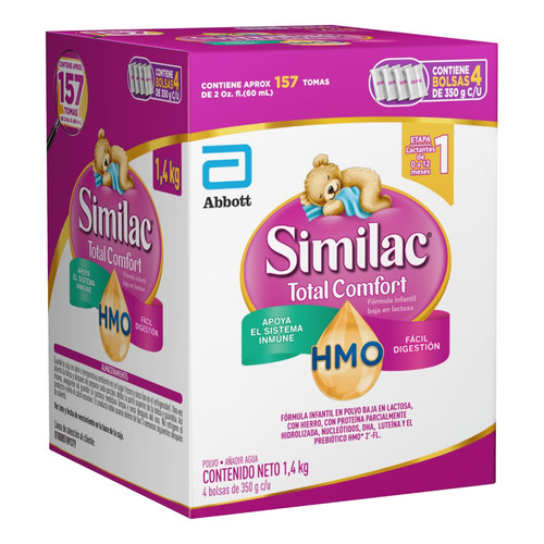 Leche de fórmula en polvo sin TACC Abbott Similac Total Comfort en caja - Pack de 4 de 350g - 0  a 12 meses