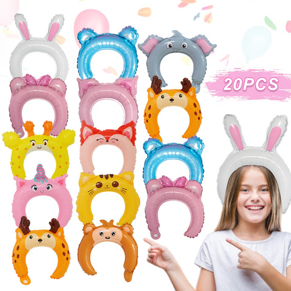 20 Globos Cintillo Inflable Diadema Animalitos Mix Diseños 