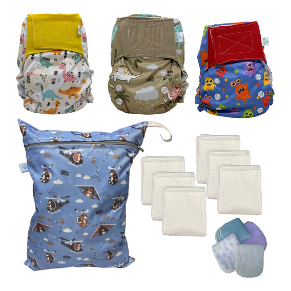 Pack 3 Pañales Ted Todo En Dos + 6 Absorbente Liner Wetbag 