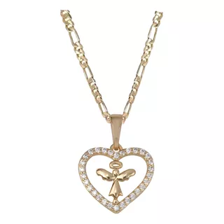 Collar Dije Corazón Ángel Con Cristales Para Mujer Dorado